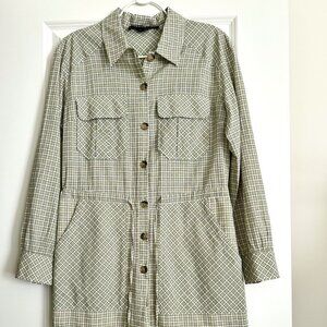 VERONICA BEARD Alyse Green Check Plaid Button Front Shirt Dress Size S